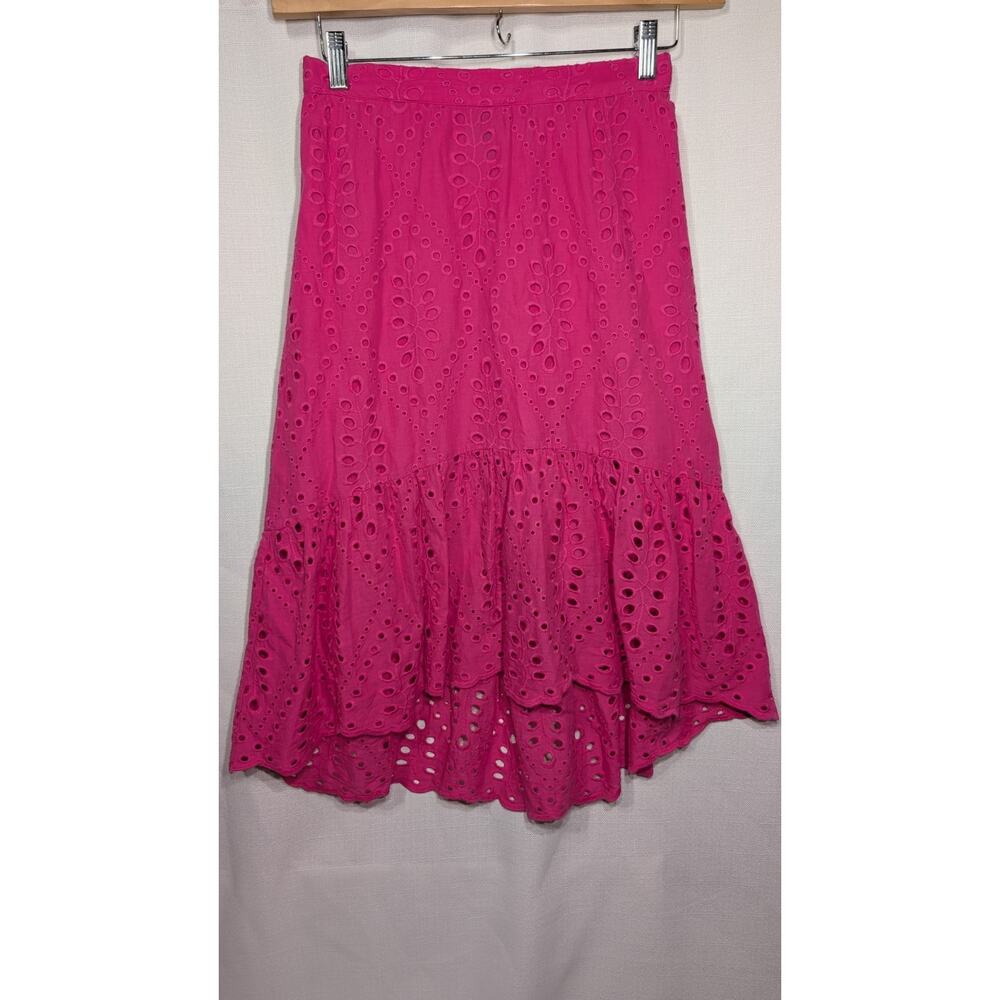 Banana‎ Republic Women's Hot Pink Eyelet Midi Skirt Size PXS Hi Low Hem Fuchsia